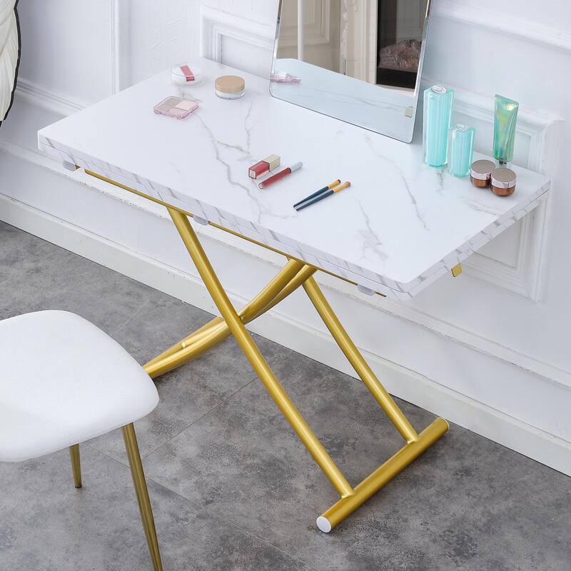 Modern minimalist multifunctional lift table with 0.8 inch thick MDF desktop and golden metal legs,coffee table