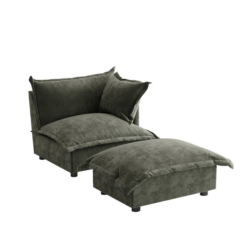 Modern Cloud Chaise Longue Accent Chair with Ottoman set