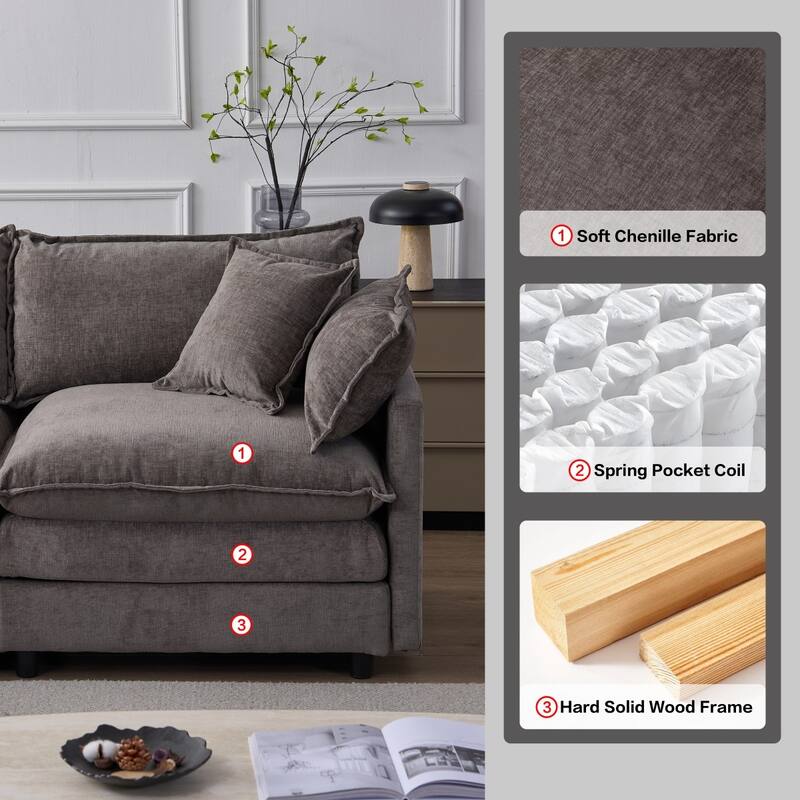 105" Modern L-Shaped Chenille Fabric Sectional Sofa with Ottoman