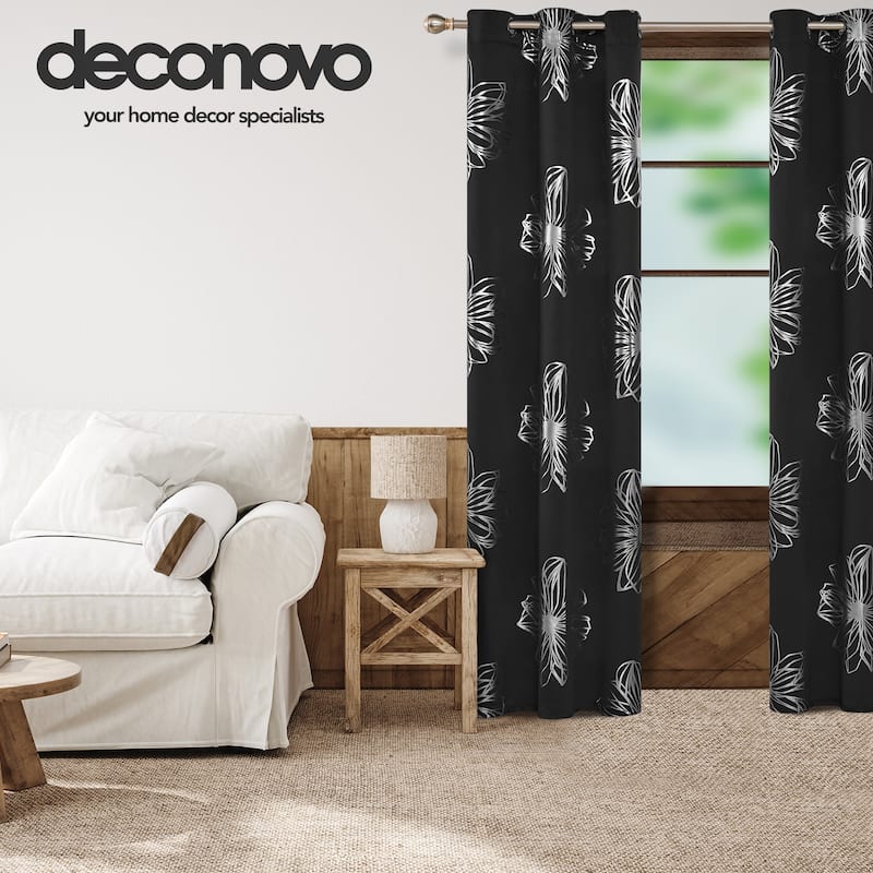 Deconovo Silver Floral Thermal Insulated Curtain Panel Pair(2 Panel)
