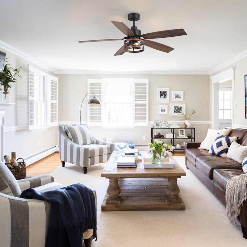 52-inch Farmhouse Ceiling Fan with Light and Remote(5 Reversible Blades）