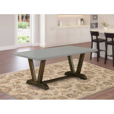 Rectangular Dining Table 72 Inch - Cement Top with Distressed Wood Legs for Family Gatherings - 40