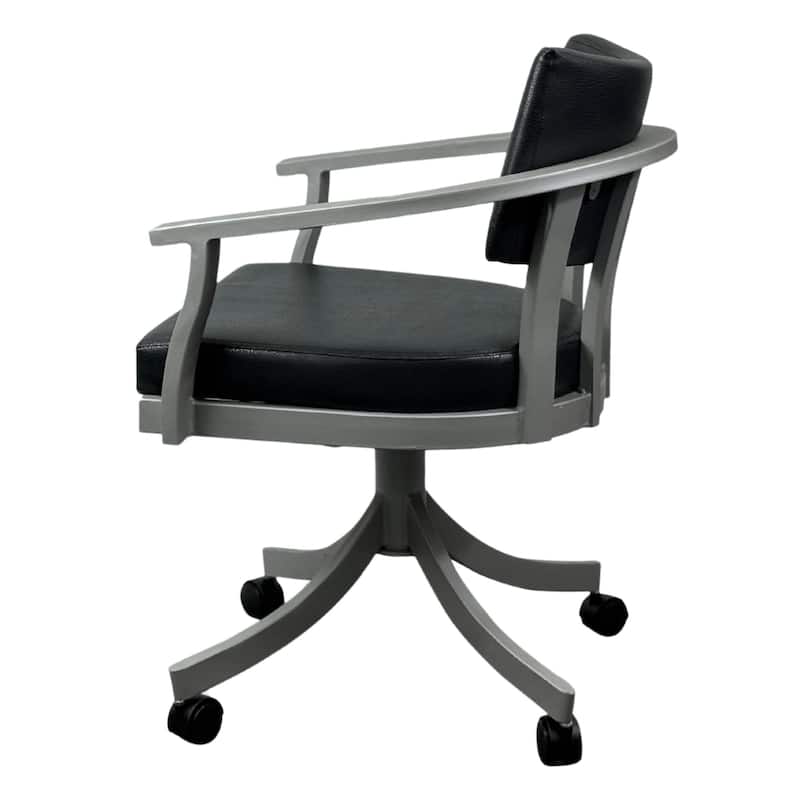Tempo Furniture Regal Caster Swivel & Tilt Dining Chair w/ Arms Armchair Nickel Powder Coat Finish & Black Polyurethane