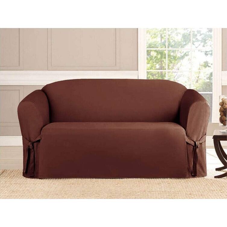 Microsuede Slipcover Furniture Protector Loveseat Cover - Brown