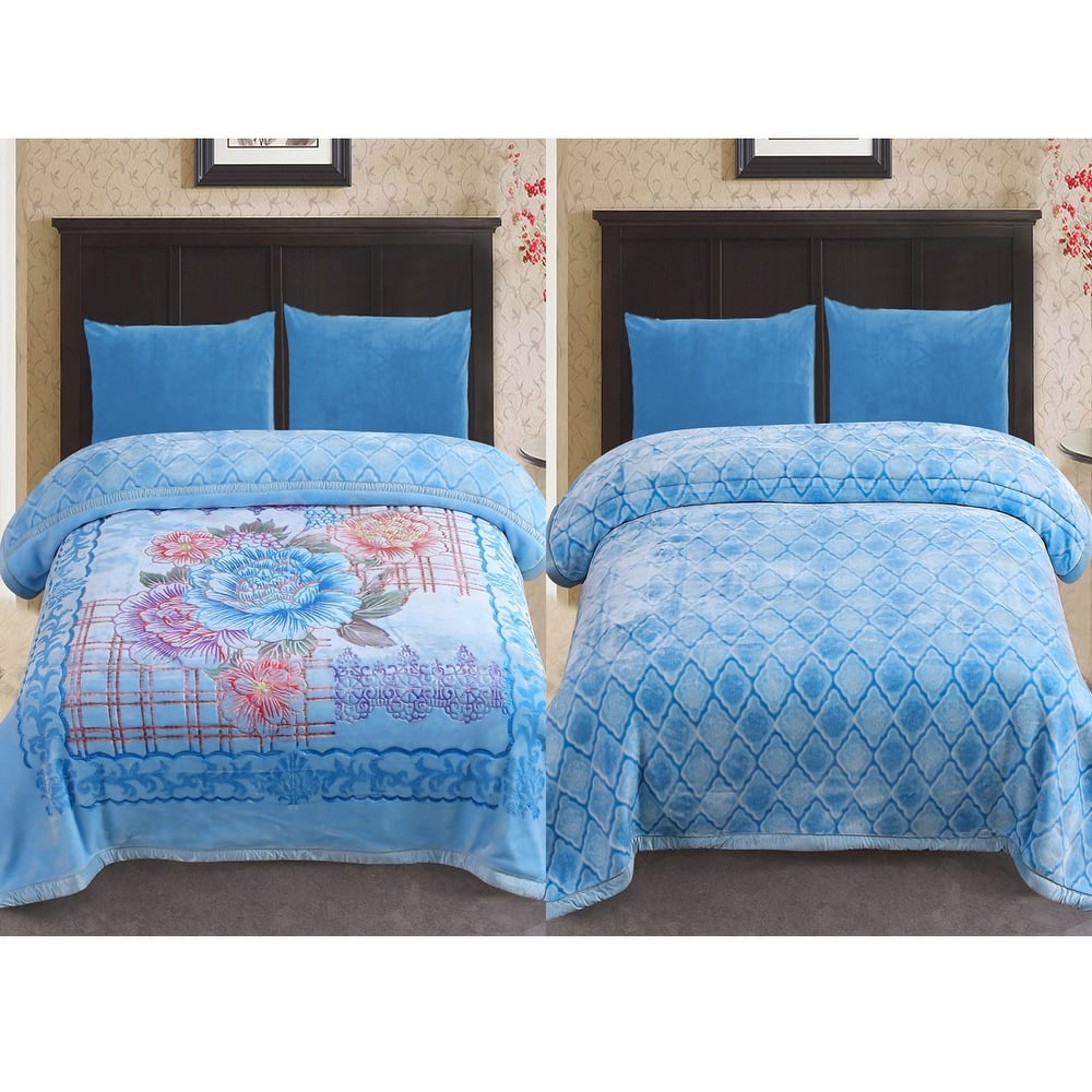 Reversible 10.5 Pounds Plush Fleece Blankets, 2 PLY A&B Design 87" x 95" Bed Blankets for Winter