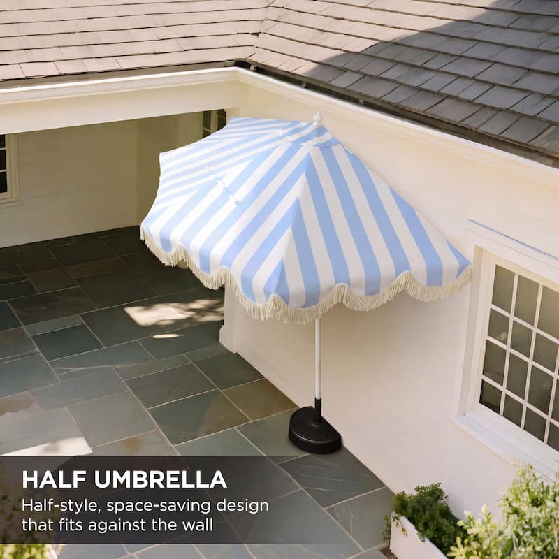 9ft Half Market Umbrella, Scalloped, Crank, Tilt, UV, by JONATHAN Y