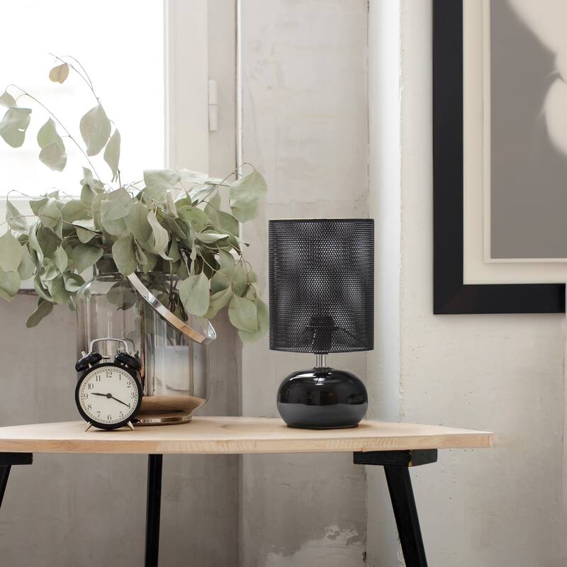 Mini Ceramic Table Lamp with Mesh Shade - 10" - Black