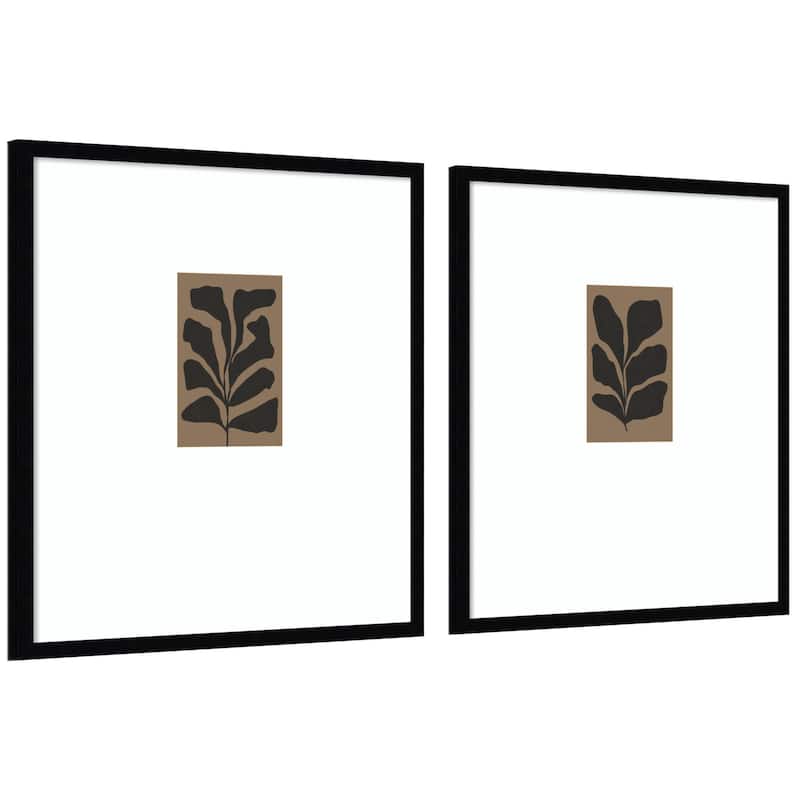 Kate and Laurel Floral Silhouette 01 & 02 2 Piece Framed Wall Art Print Set by Gabrielly Guedes