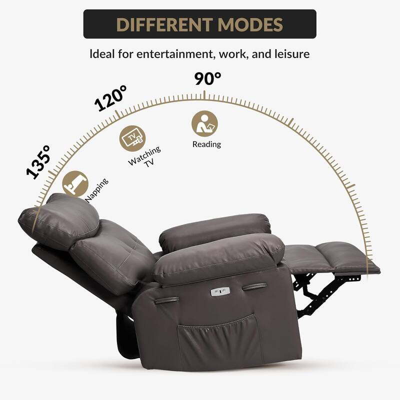 Oversized Lazy Recliner Chair, 360° Swivel, Manual Recline 135°, PU Faux Leather, Metal Frame, Side Pocket