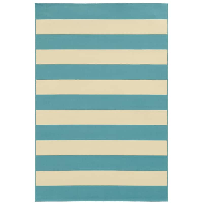 Pierce Blue Ivory Geometric Outdoor Casual Area Rug