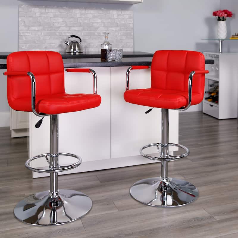 Quilted Vinyl Adjustable Height Barstool with Arms and Chrome Base - 20"W x 18"D x 36.75" - 45.25"H