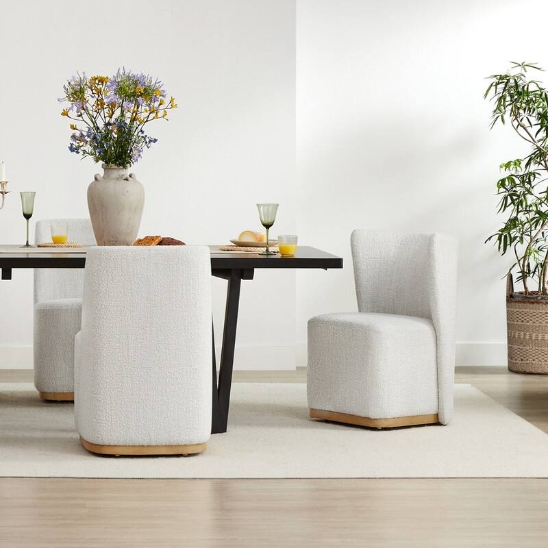 Spruce & Spring Kevin Modern Wingback Dining Chairs with Casters&Wood Base Set of 2 - Set of 2