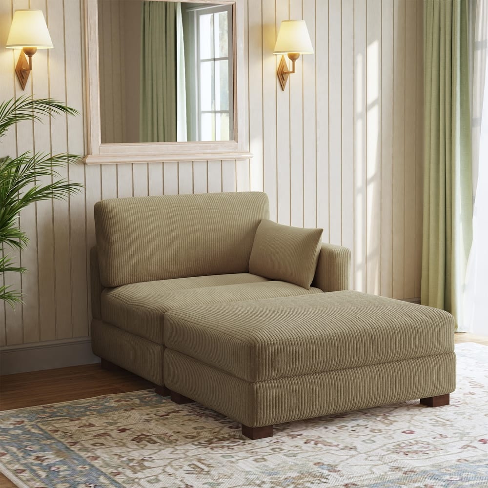 Modern Corduroy Upholstered Sectional Chaise Lounge with Ottoman