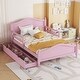 preview thumbnail 40 of 46, Twin/Full Size Wood Platform Bed with Half Guardrails on Both Sides, Modern Design Kids Storage Bed Frame with 2 Drawers