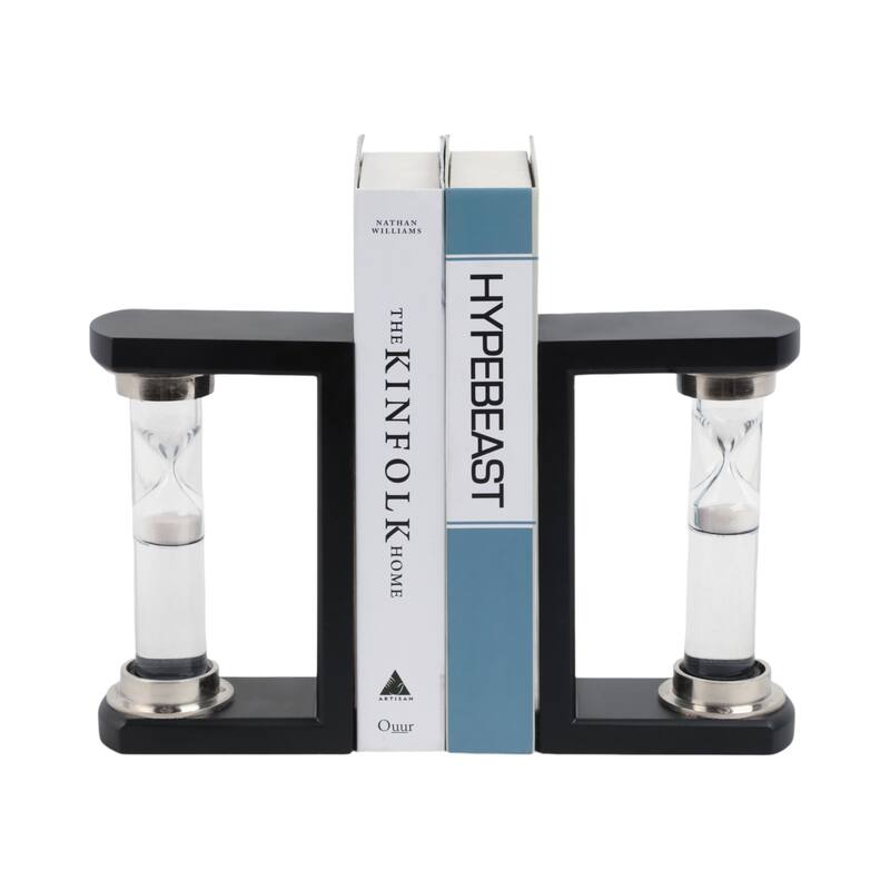 Decorative Hourglass Sand Timer Bookends - Set of 2, 8", Black - 10.0"