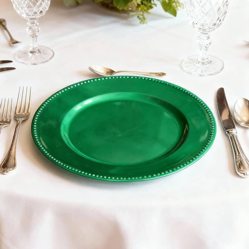 Emerald Green 13" D Beaded Set of 12 Charger Plate - 13" Dia x 0.5" H