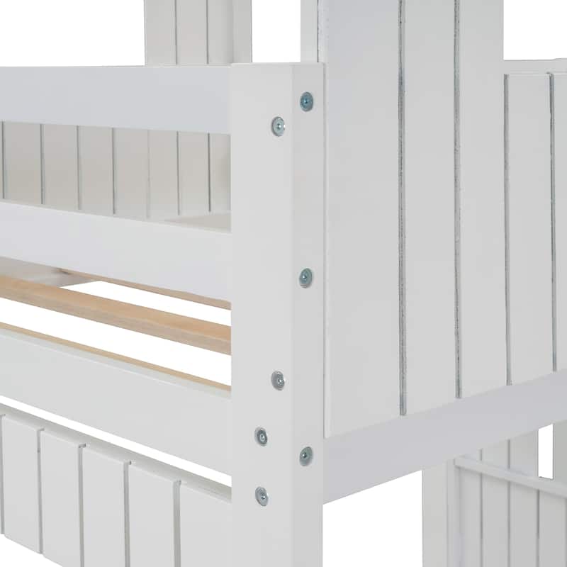 Rustic Twin Over Full Bunk Bed with Slide, Guardrails, and Playhouse Design