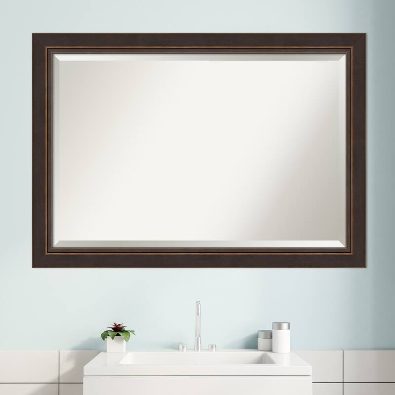 Beveled Wood Bathroom Wall Mirror - Lara Bronze Frame - Lara Bronze