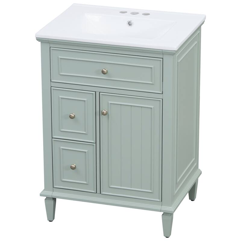 Roomfitters 24" Bathroom Vanity with Sink, Solid Wood Frame, Flip Drawer, 2 Side Drawers & Adjustable Shelf