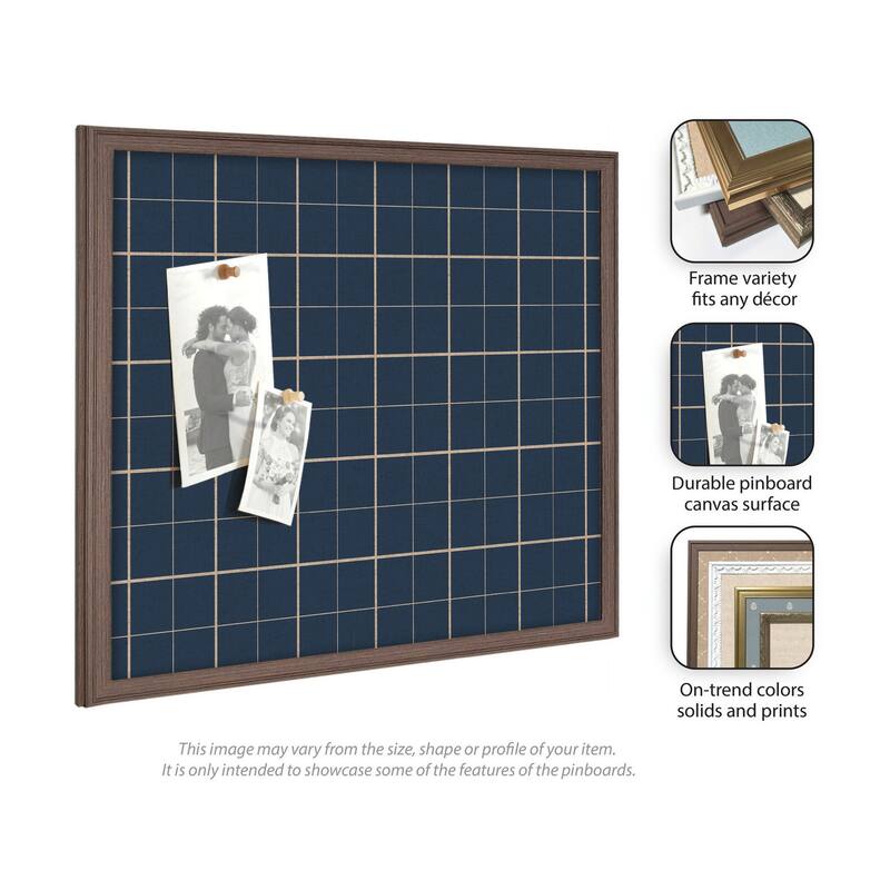 Kate and Laurel Framed Fabric Pinboard Navy Blue Plaid Wall Organization