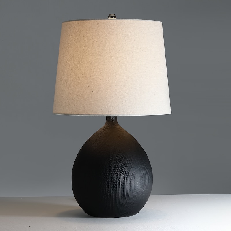 3-Way Ceramic Table Lamp with Hardback Shade - 22 in. H - Matte Black