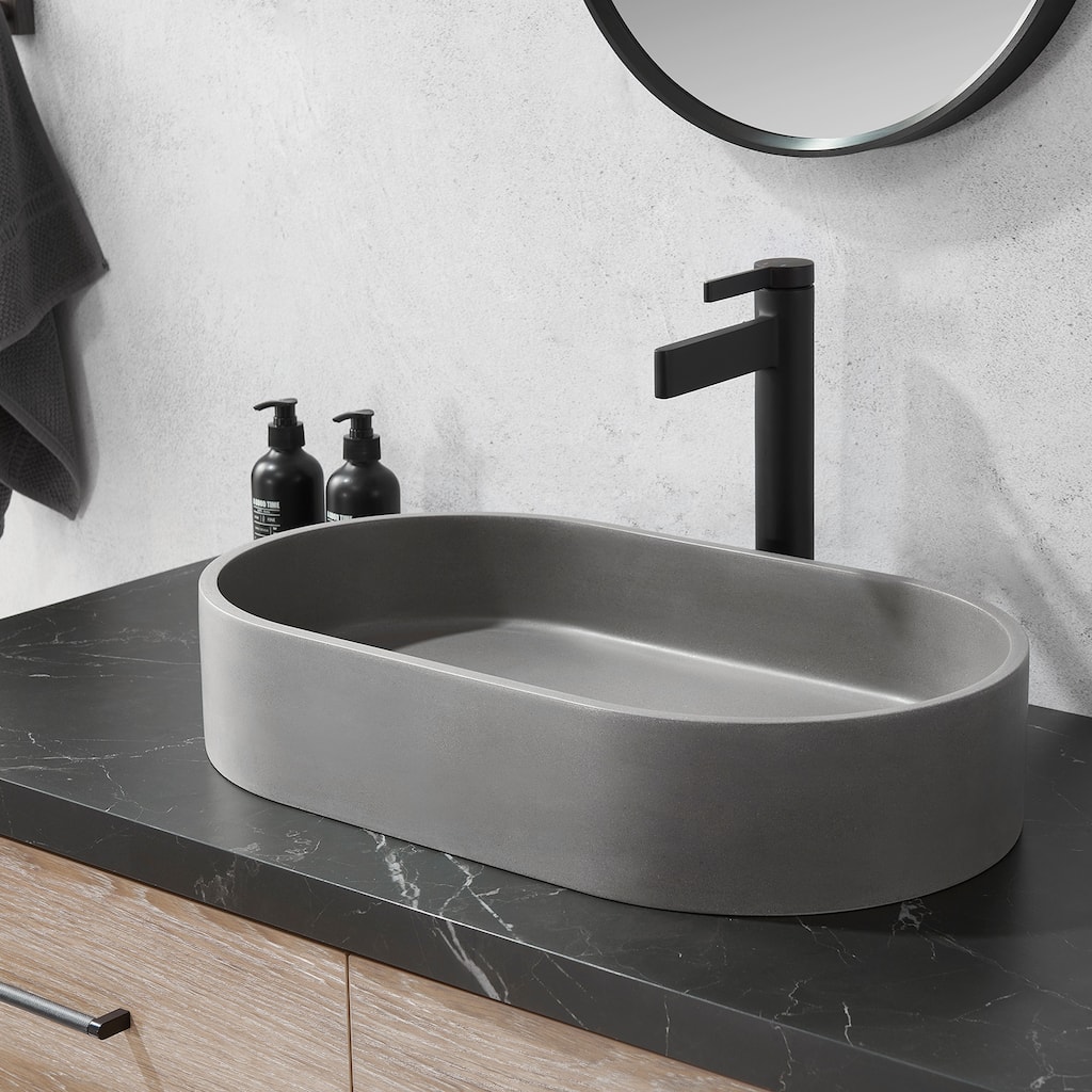 Vinnova Eibar Grey Concrete Oval Vessel Bathroom Sink - 23.6"L×13.8"W×4.7"H