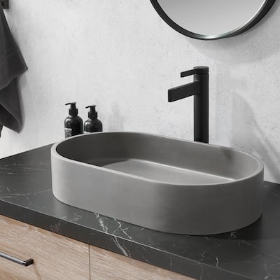 Vinnova Eibar Grey Concrete Oval Vessel Bathroom Sink - 23.6"L×13.8"W×4.7"H