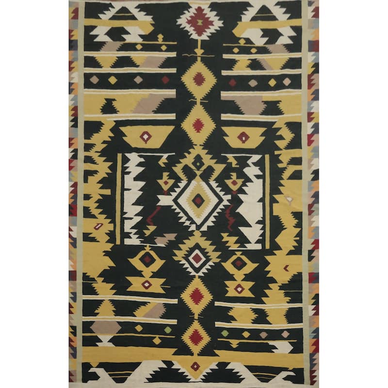 Hand Woven Oriental 100% Wool Carpet Southwestern Tribal Black Kilim Area Rug - 14' 11'' X 9' 9''