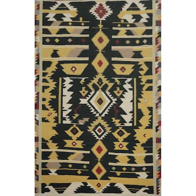 Hand Woven Oriental 100% Wool Carpet Southwestern Tribal Black Kilim Area Rug - 14' 11'' X 9' 9''