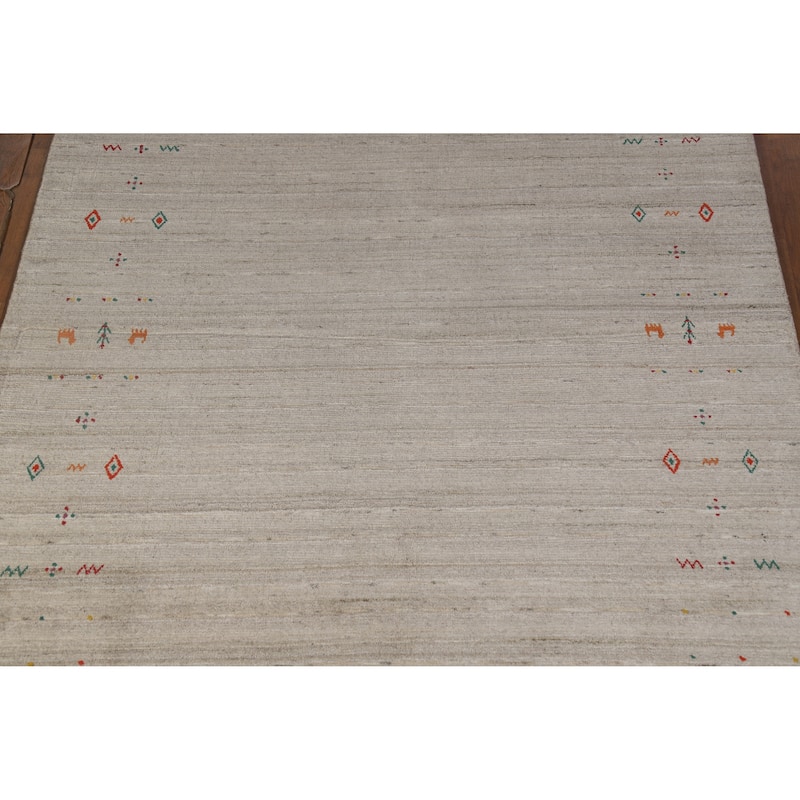 Hand Knotted Oriental 100% Wool Carpet Tribal Animal Pictorial Multi-Colored Gabbeh Area Rug - 8' 1'' X 5' 2''