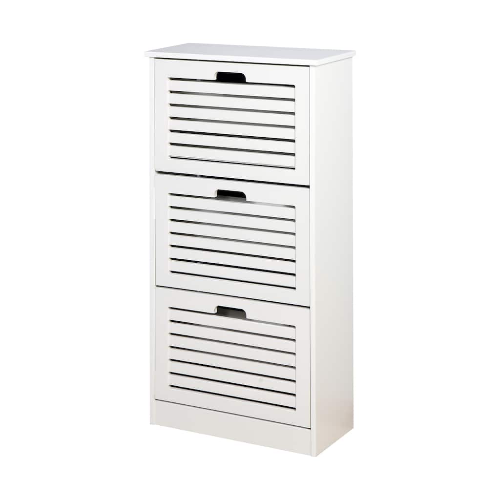 White Wooden Shoe Storage Cabinet with 3 Flip Doors - 9.45"W x 43.3"H x 20.94"D