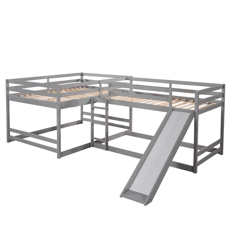 L-Shaped Full and Twin Bunk Bed with Slide, Space-Saving Design for Kids Room