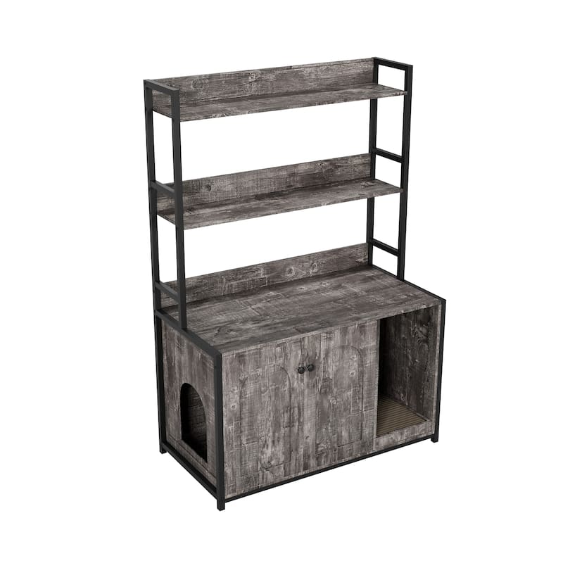 GDF Studio - Large Cat Litter Box Enclosure with Shelf Storage and Scratch Pad