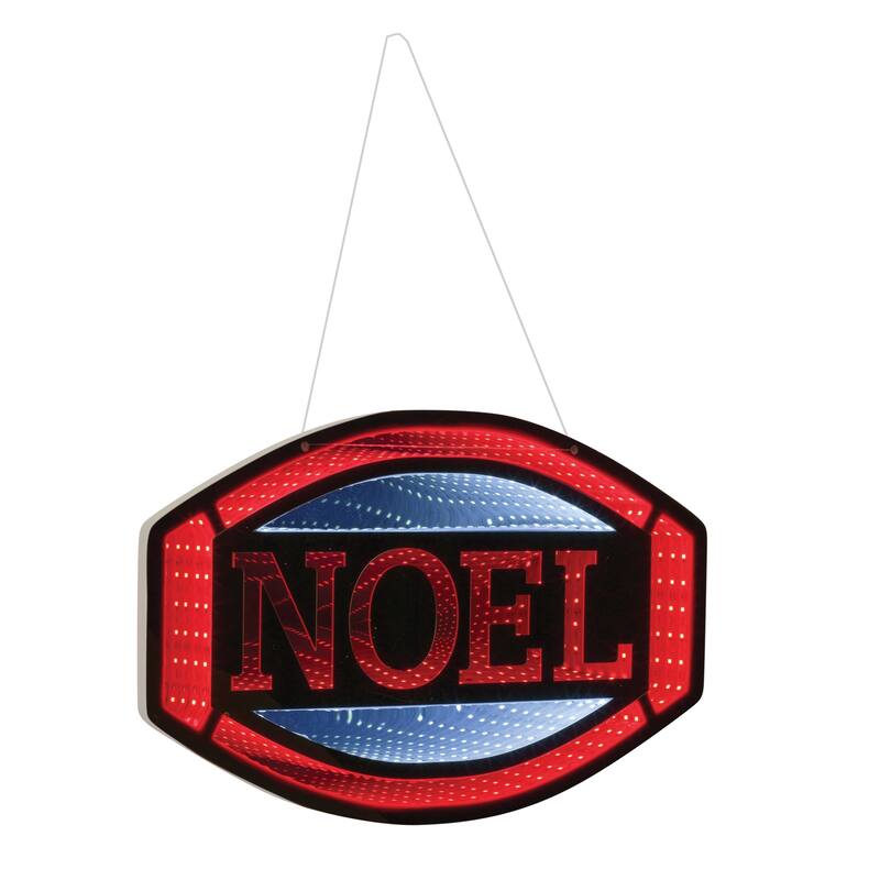 Acrylic Plastic Noel Sign with Infinity Light Effect for Holiday Decor - 9.75” x 0.5” x 15.75” (L x W x H)