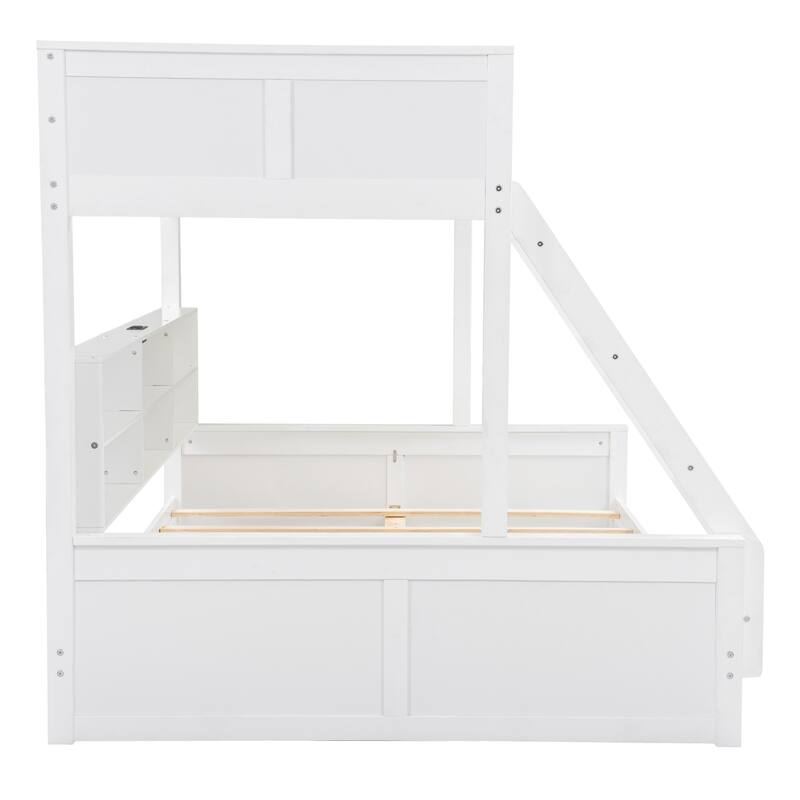Twin&Full XL over Queen Bunk Bed with Storage Cabinets and USB Ports