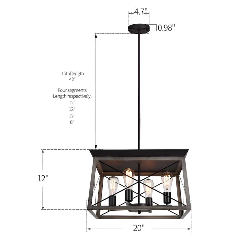 4 - Light Industrial Lantern Farmhouse Wood Like Ceiling Lamp