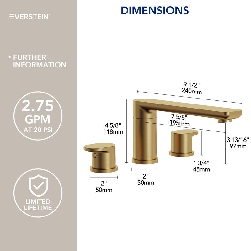 Modern Deck-Mount 2-Handle 360° Rotatable Bathtub Faucet Widespread 3 Hole Tub Filler