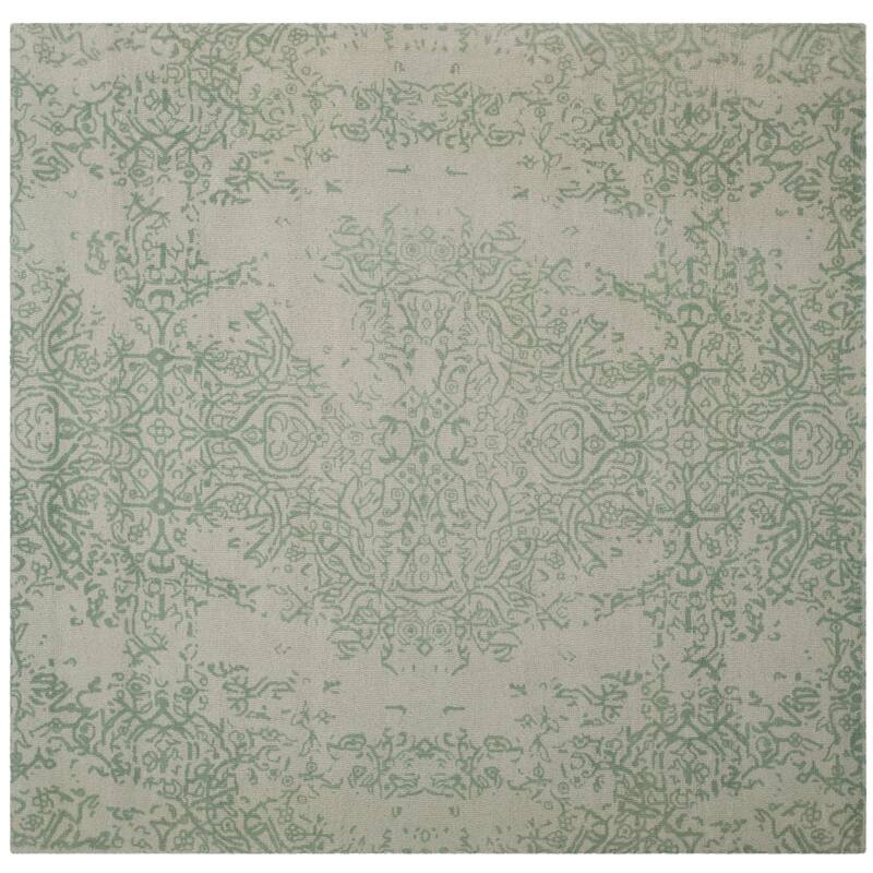 SAFAVIEH Handmade Restoration Vintage Distressed Boho Olegaria Oriental Wool - 6' x 6' Square - Grey/Turquoise - Runner/Square