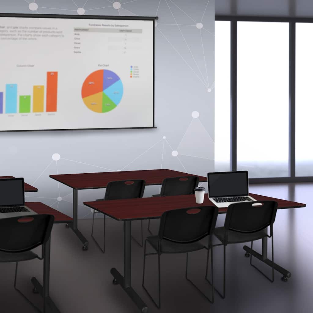 60" x 24" Training Table- Mahogany & 2 Stack Chairs- Black - 60" x 24"