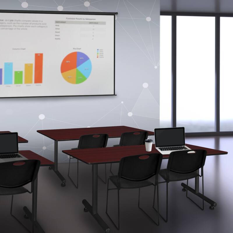 66" x 30" Training Table- Mahogany and 2 Stack Chairs- Black - 66" x 30"