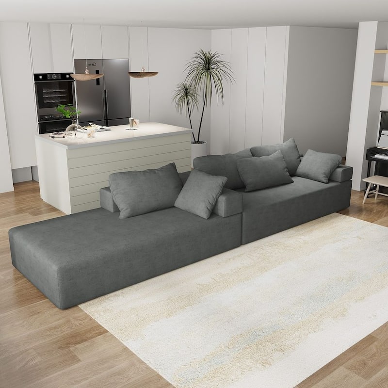 L-Shaped Chenille Sectional Sofa Modern Modular Cushion Back Couch Sofa With 6 Pillows for Living Room