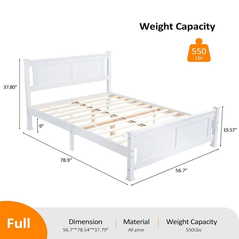Wood Bed Frame Full Size Platform Bed with Headboard White