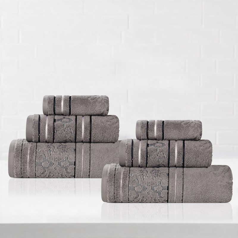 Superior Sadie Zero Twist Cotton 6 Piece Jacquard Towel Set - Charcoal
