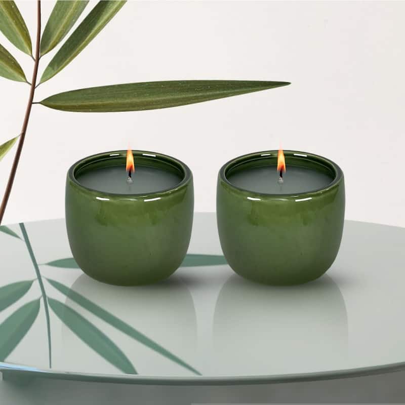 Set of 2 Glazed Ceramic Candle Jars 6oz Unscented Home Decor Candles