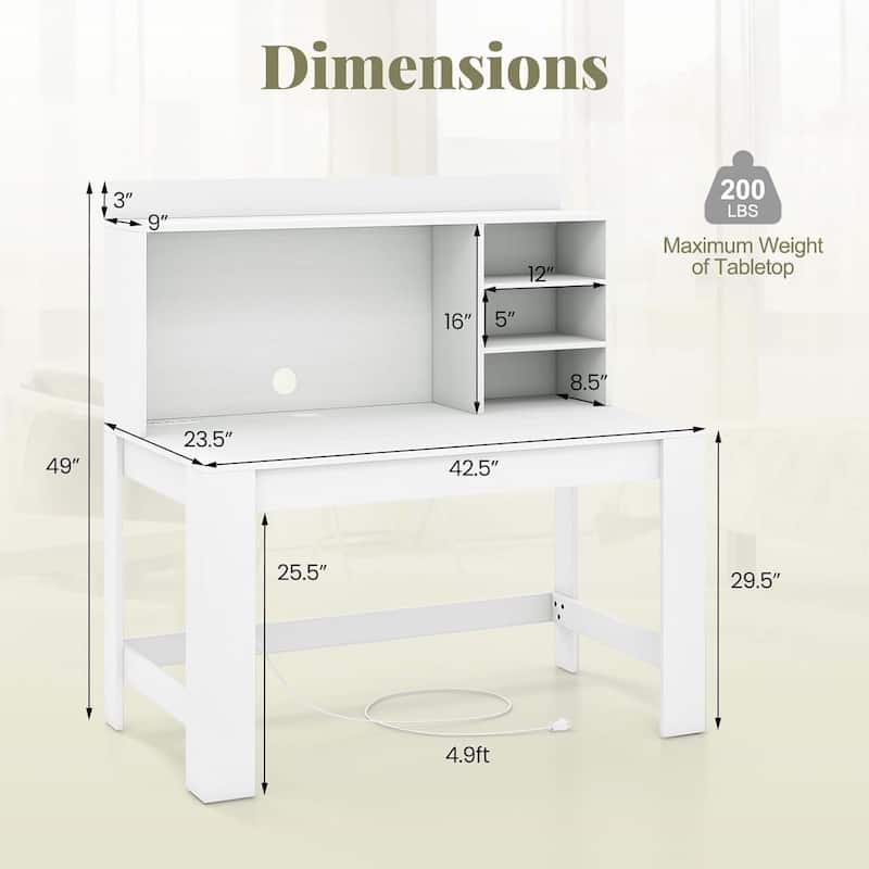 Modern Home Office Desk Computer Desk w/ Hutch & Power Outlets