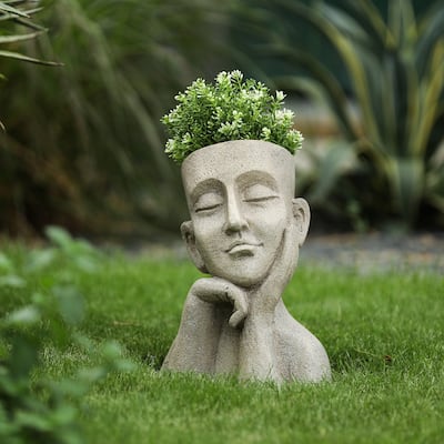 Speckled Mgo Thoughtful Bust Head Planter