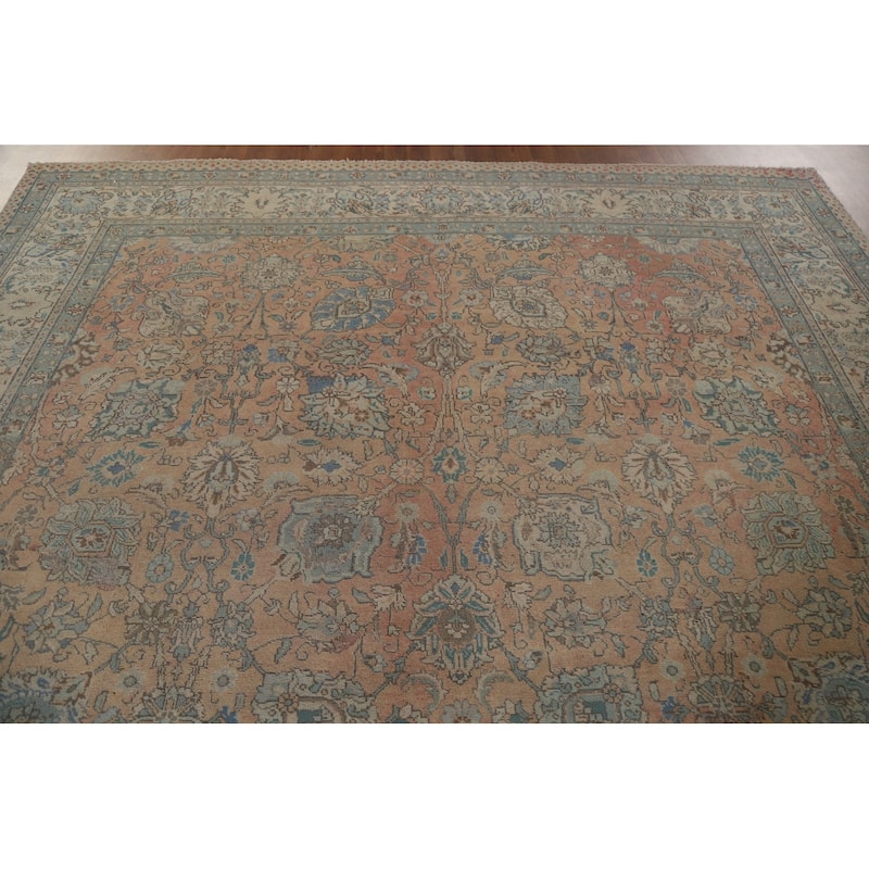 Hand Knotted Oriental 100% Wool Carpet Traditional All-Over Coral Tabriz Area Rug - 12' 4'' X 9' 1''