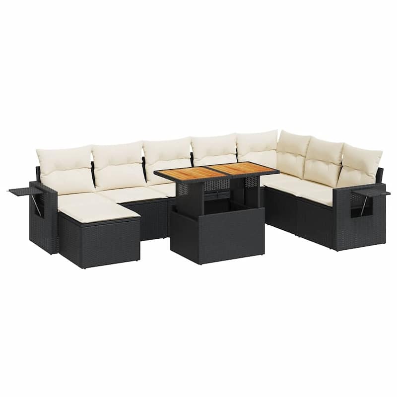 vidaXL Garden Sofa Set Black PE rattan 9 Piece Set Adjustable Armrests - 21.7 x 21.7 x 14.6