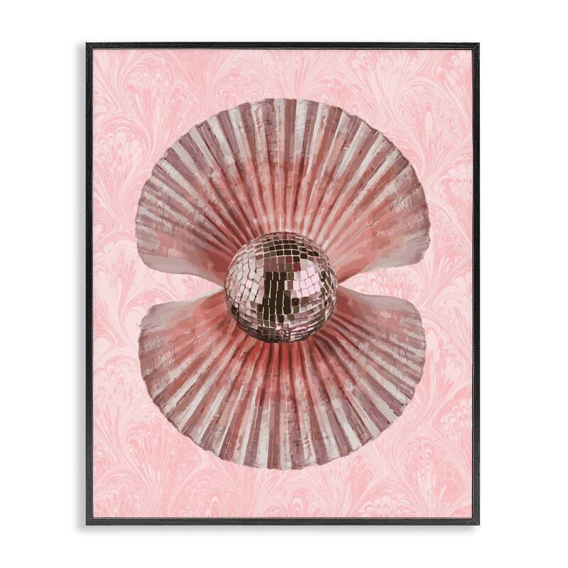 Stupell Disco Ball Clam Pearl Framed Giclee Art Design By Lil' Rue - 16 x 20 - Black