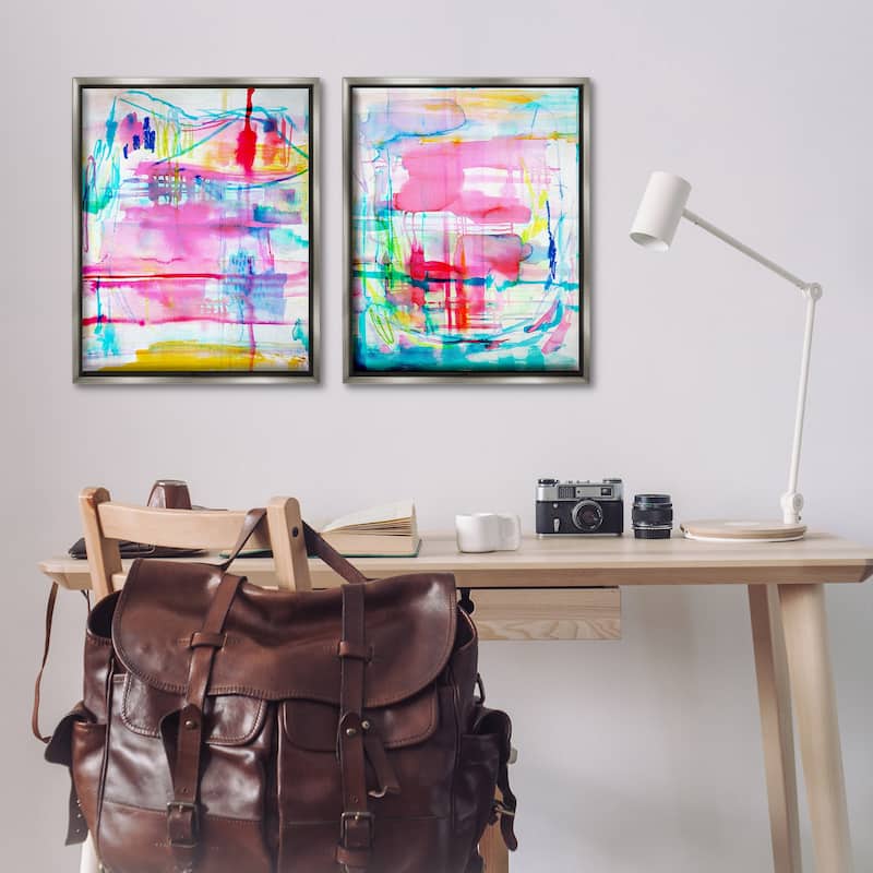 Stupell Vibrant Chaos Abstractions Framed Floater Canvas Wall Art Design By Gemma Bardot (Set of 2)